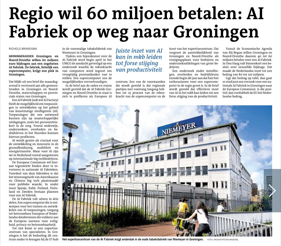 Niemeyer op de voorpagina van Dagblad van het Noorden